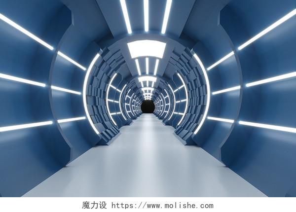 C4D蓝色科技风长廊空间通道背景立体背景
